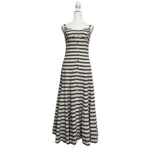 Maeve Anthropologie Linen Maxi Dress NWT sz 0P White Stripe Fit & Flair Button